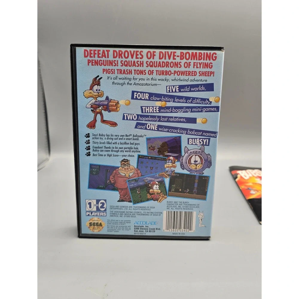 Bubsy II Sega Genesis CIB Accolade 1994 Retro Game Complete with Manual Case CIB